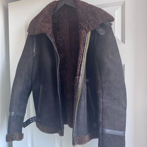 Diesel Brown 100% Sheepskin Shearling Bomber Jacket